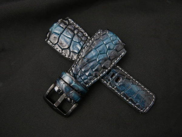 BLUE&BLACK CROCODILE HORNBACK LEATHER STRAP