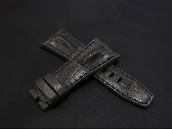 GREY CROCODILE HORNBACK LEATHER STRAP - Lac Crado 
