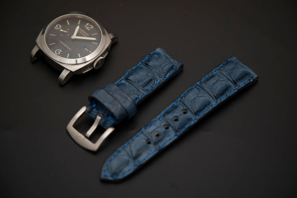 BLUE CROCODILE HORNBACK LEATHER STRAP - Lac Crado 