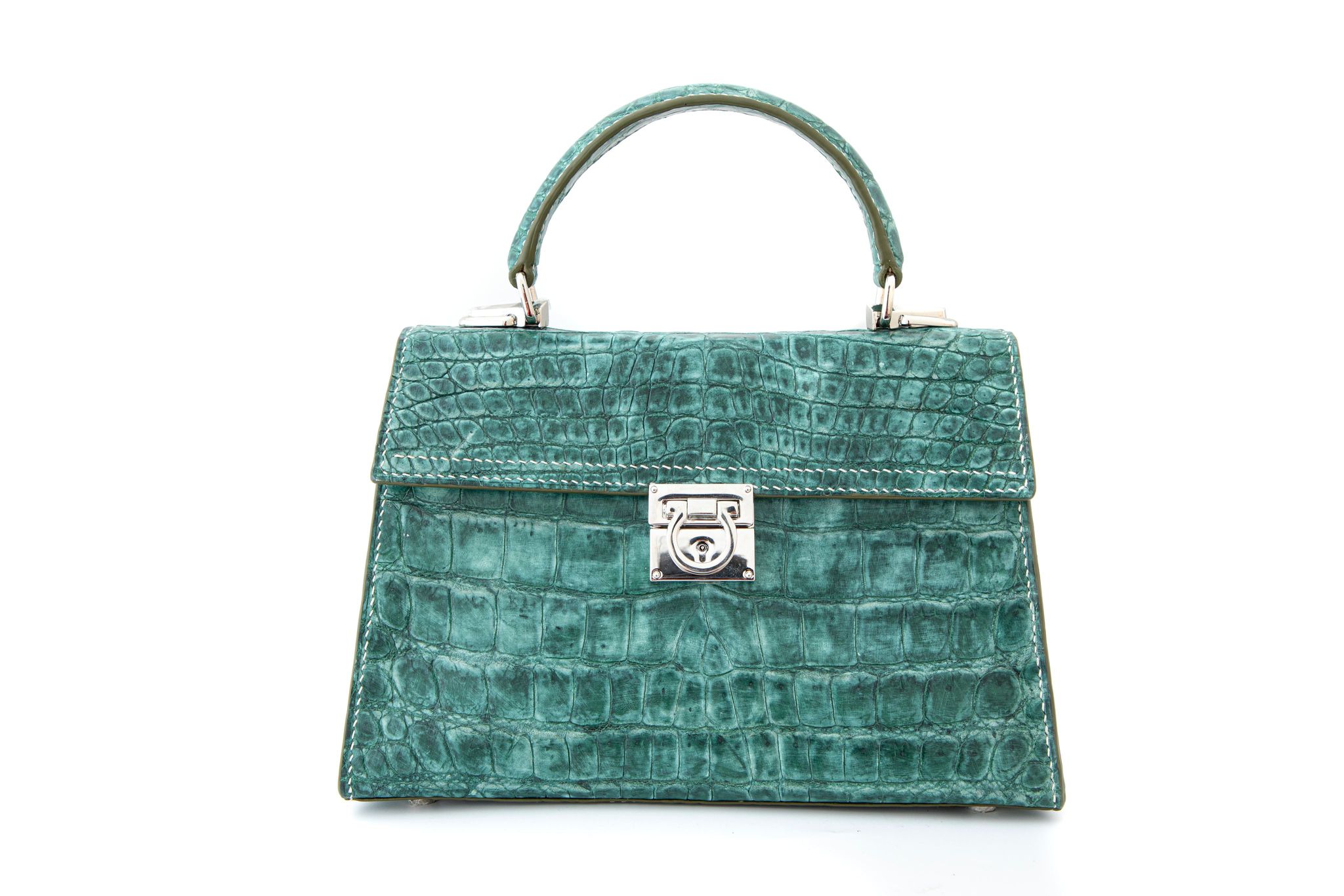GREEN CROCODILE LEATHER HANDBAG