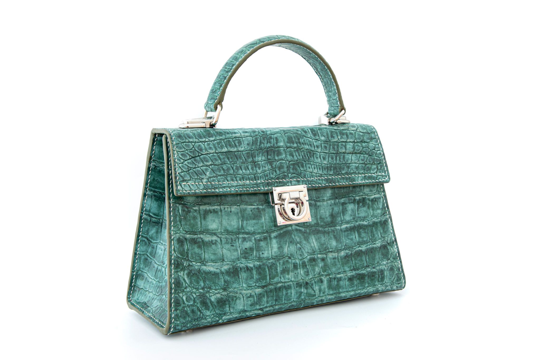 GREEN CROCODILE LEATHER HANDBAG
