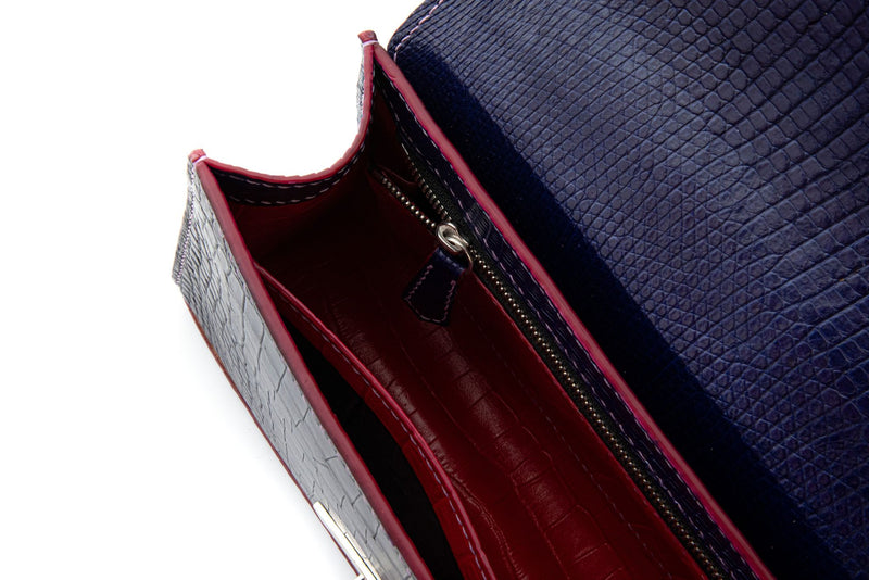 BLUE&PURPLE HANDMADE GENUINE CROCODILE&LIZARD HANDBAG