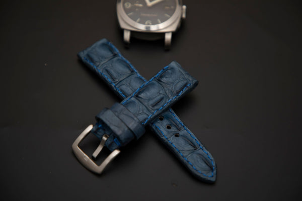 BLUE CROCODILE HORNBACK LEATHER STRAP - Lac Crado 