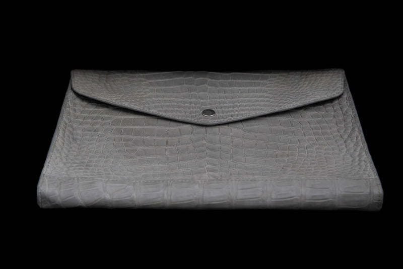 GREY HANDMADE GENUINE CROCODILE LAPTOP SLEEVE