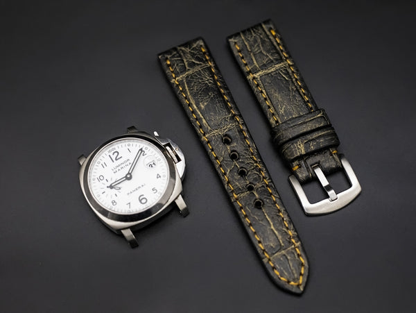 BLACK&GOLD CROCODILE BELLY LEATHER STRAP