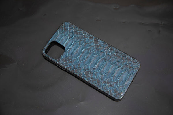 BLUE PYTHON LEATHER PHONE CASE