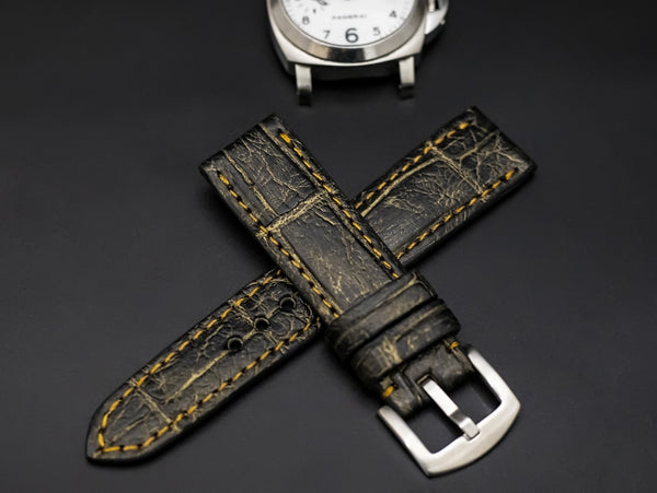 BLACK&GOLD CROCODILE BELLY LEATHER STRAP