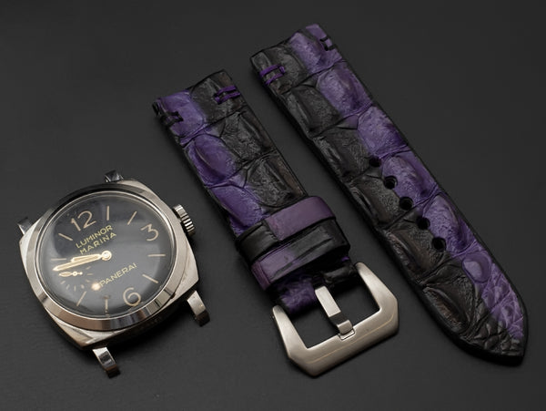 BLACK&PURPLE CROCODILE HORNBACK LEATHER STRAP