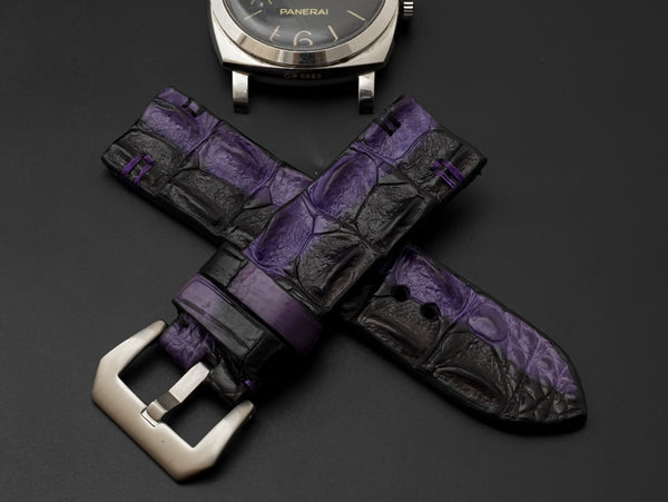 BLACK&PURPLE CROCODILE HORNBACK LEATHER STRAP