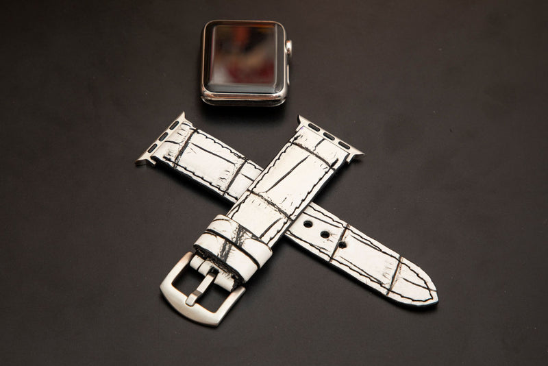 WHITE&BLACK CROCODILE BELLY LEATHER STRAP