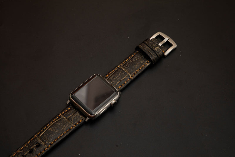 BLACK&GOLD CROCODILE BELLY LEATHER STRAP