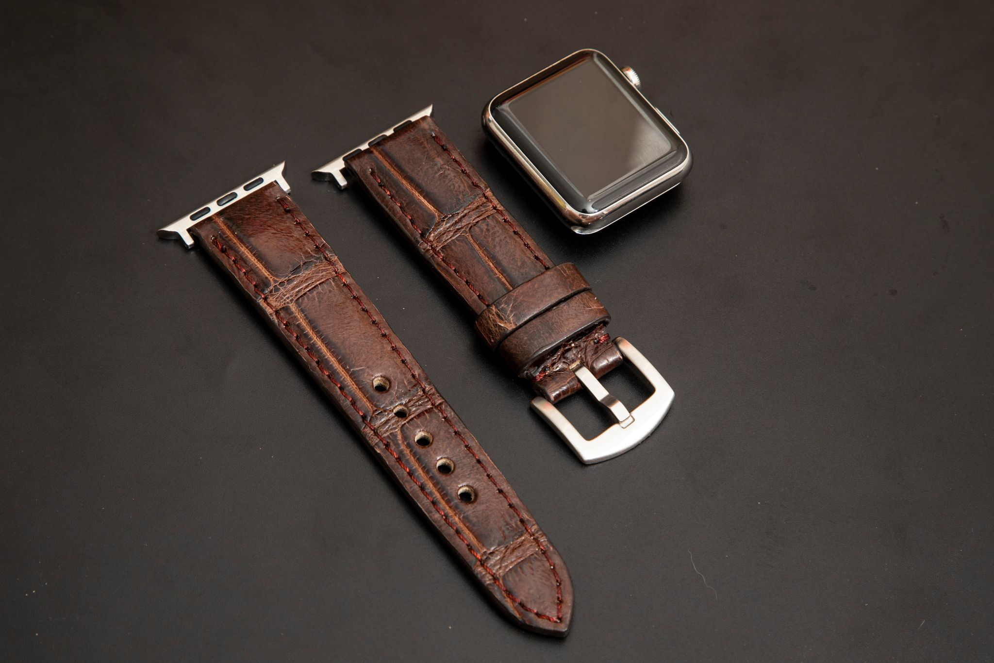 BROWN CROCODILE BELLY LEATHER STRAP
