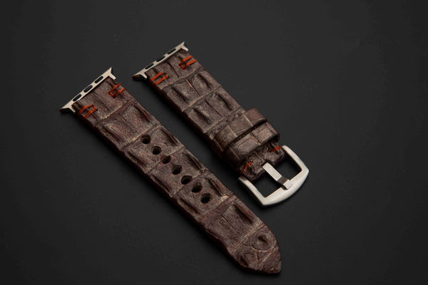 BROWN&SILVER CROCODILE HORNBACK LEATHER STRAP