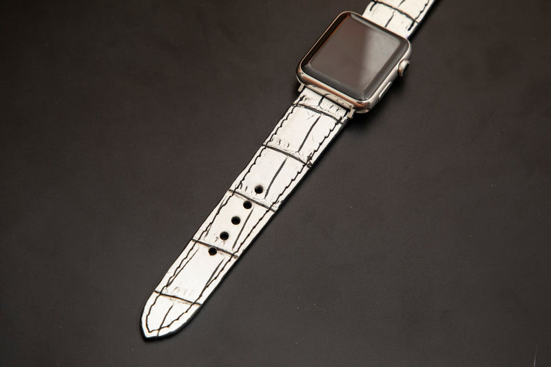 WHITE&BLACK CROCODILE BELLY LEATHER STRAP