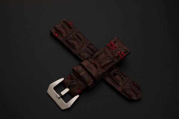 BROWN CROCODILE HORNBACK LEATHER STRAP