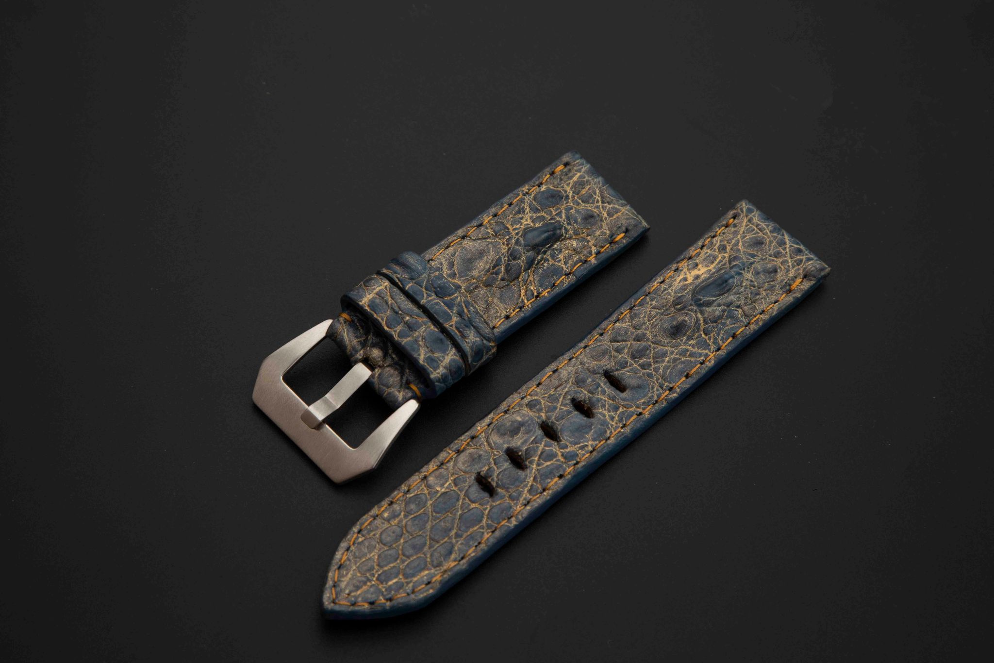 BLUE&GOLD CROCODILE BELLY LEATHER STRAP