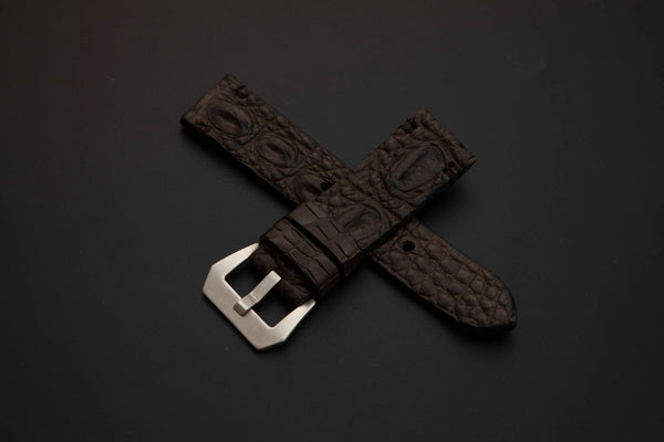 BROWN CROCODILE HORNBACK LEATHER STRAP