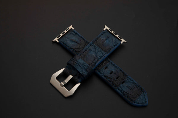 BLUE&BLACK CROCODILE HORNBACK LEATHER STRAP