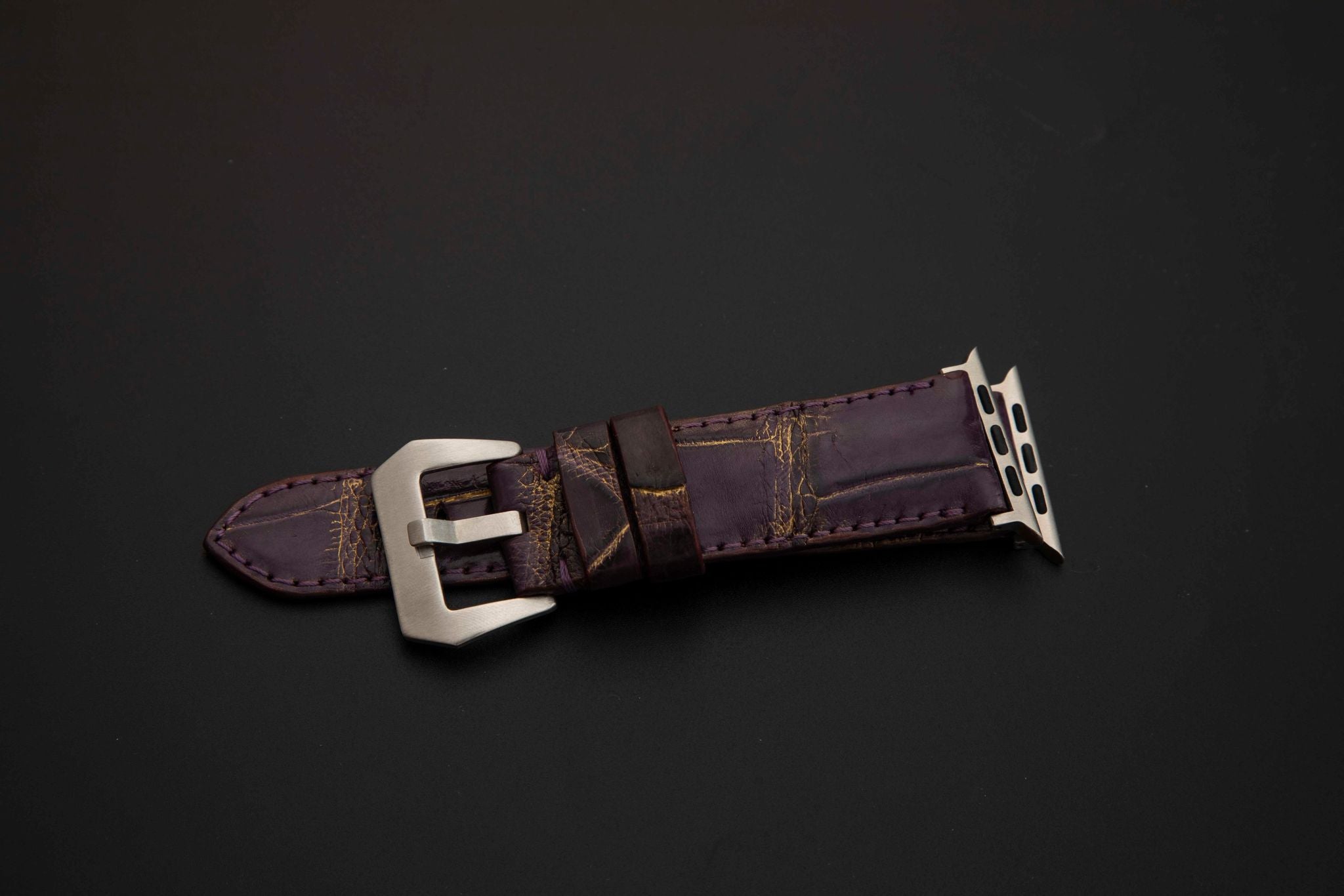 PURPLE&GOLD CROCODILE BELLY LEATHER STRAP