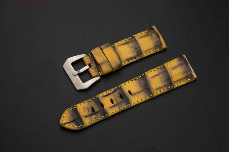 YELLOW&BLACK CROCODILE BELLY LEATHER STRAP