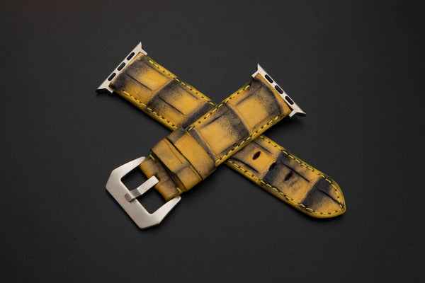 YELLOW&BLACK CROCODILE BELLY LEATHER STRAP