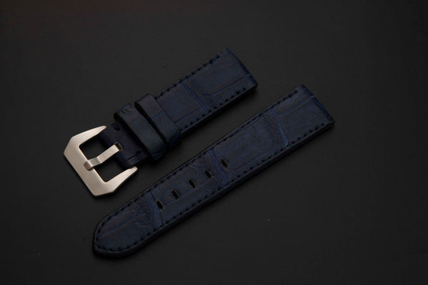 BLUE CROCODILE BELLY LEATHER STRAP
