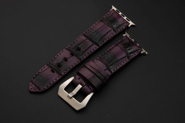 PURPLE&BLACK CROCODILE BELLY LEATHER STRAP
