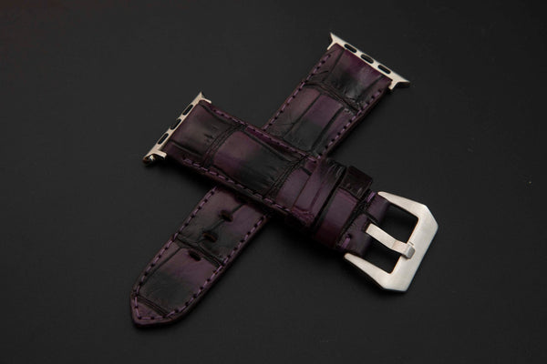 PURPLE&BLACK CROCODILE BELLY LEATHER STRAP