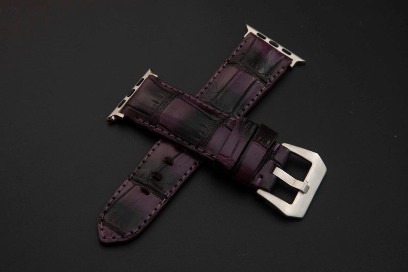PURPLE&BLACK CROCODILE BELLY LEATHER STRAP