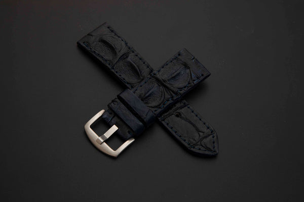 BLACK CROCODILE HORNBACK LEATHER STRAP