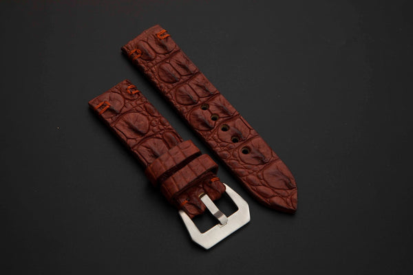 BROWN CROCODILE HORNBACK LEATHER STRAP