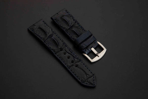 BLACK CROCODILE HORNBACK LEATHER STRAP