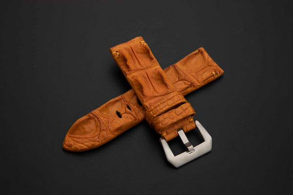 ORANGE CROCODILE HORNBACK LEATHER STRAP