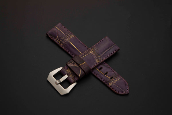 PURPLE&GOLD CROCODILE BELLY  LEATHER STRAP