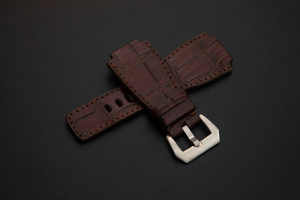BROWN CROCODILE BELLY LEATHER STRAP