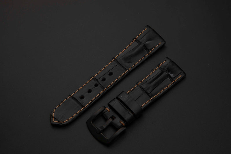 BLACK CROCODILE HORNBACK LEATHER STRAP