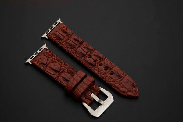 BROWN CROCODILE HORNBACK LEATHER STRAP