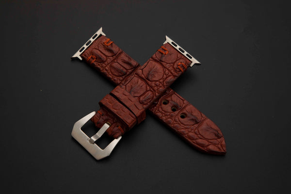 BROWN CROCODILE HORNBACK LEATHER STRAP