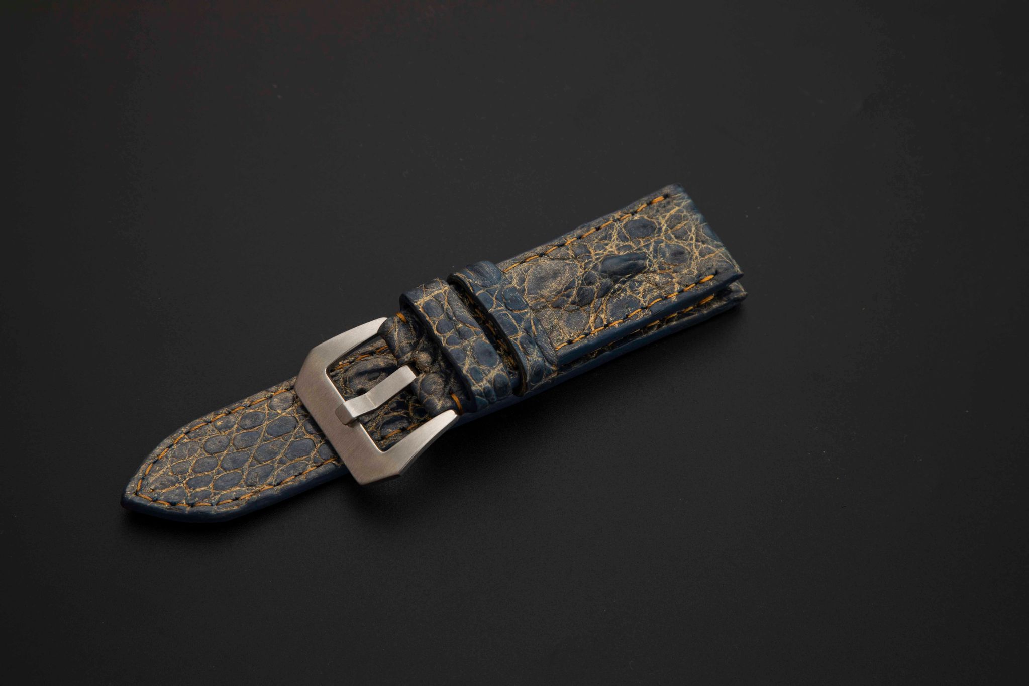 BLUE&GOLD CROCODILE BELLY LEATHER STRAP