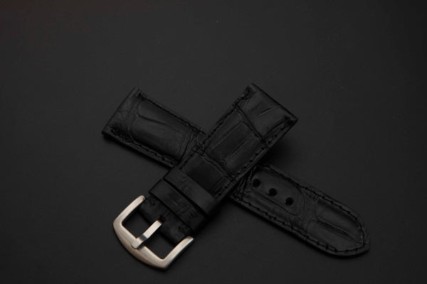 BLACK CROCODILE BELLY LEATHER STRAP - Lac Crado 