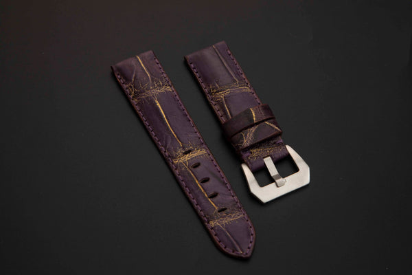 PURPLE&GOLD CROCODILE BELLY  LEATHER STRAP