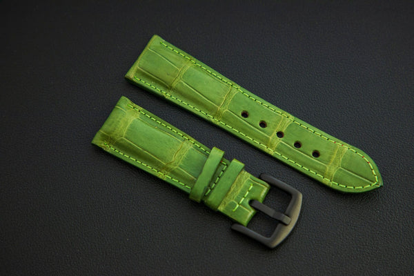 GREEN CROCODILE BELLY LEATHER STRAP