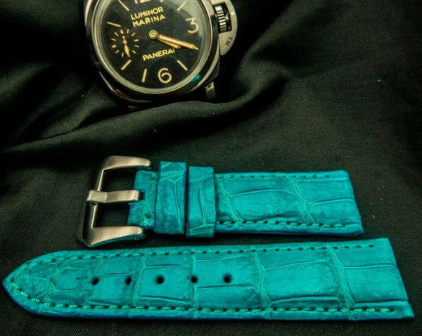 BLUE CROCODILE BELLY LEATHER STRAP