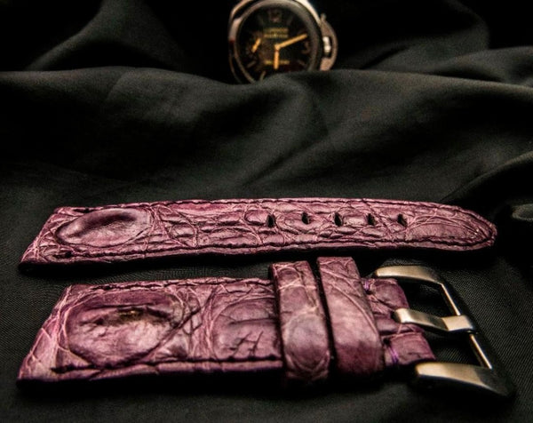 PURPLE CROCODILE HORNBACK LEATHER STRAP