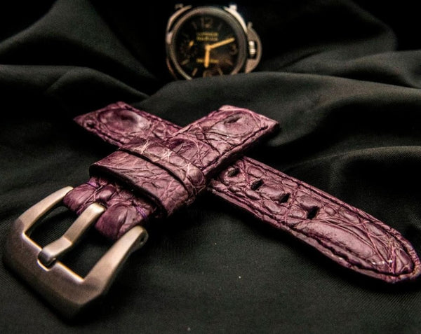 PURPLE CROCODILE HORNBACK LEATHER STRAP