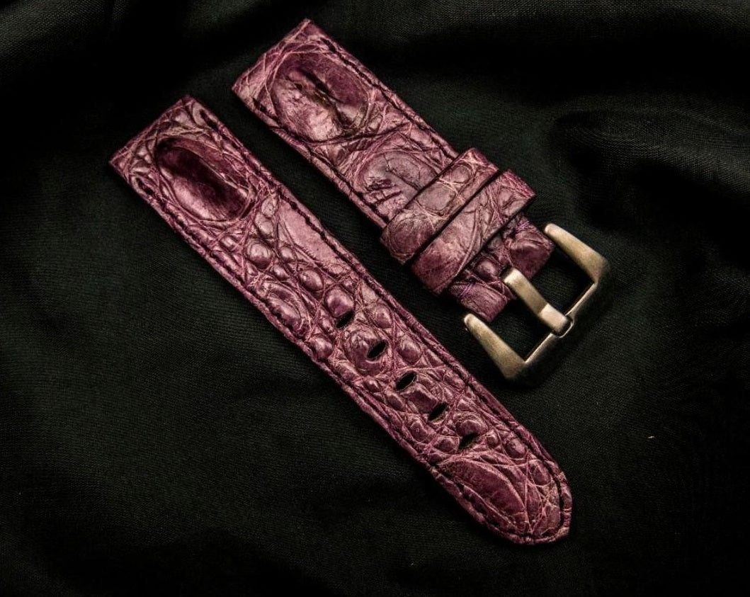 PURPLE CROCODILE HORNBACK LEATHER STRAP