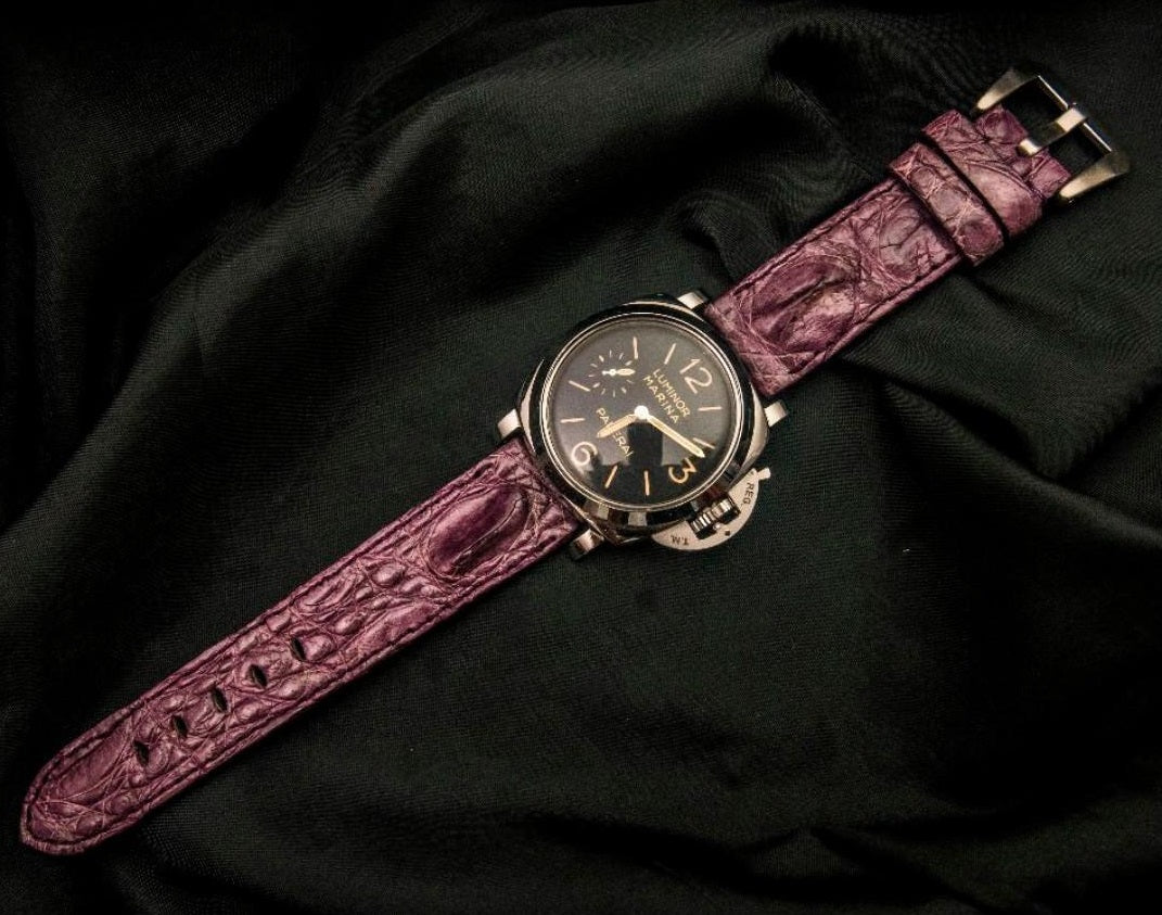 PURPLE CROCODILE HORNBACK LEATHER STRAP