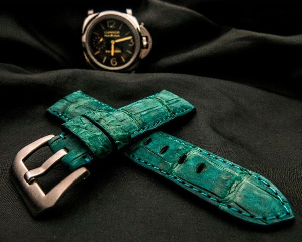 GREEN CROCODILE BELLY LEATHER STRAP