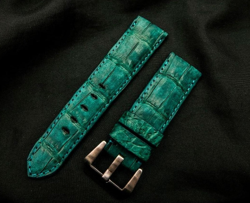 GREEN CROCODILE BELLY LEATHER STRAP