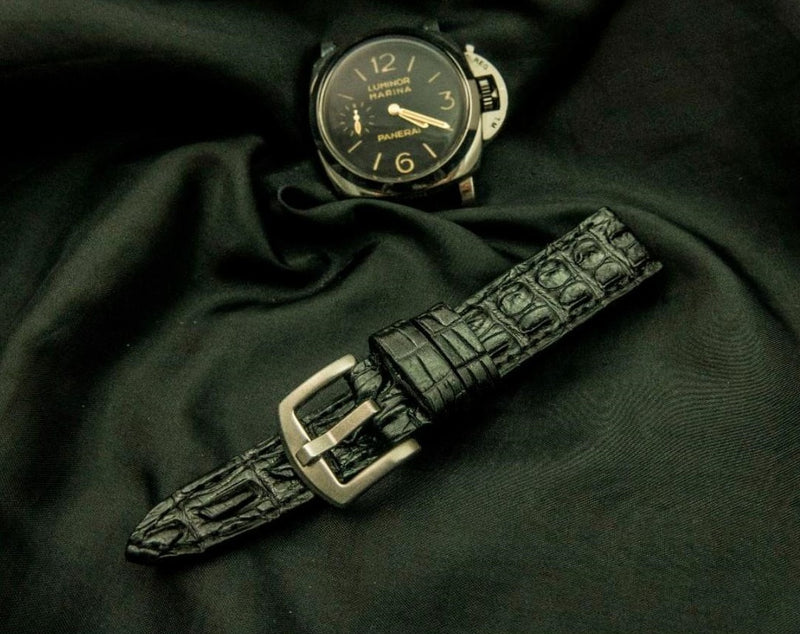 BLACK CROCODILE HORNBACK LEATHER STRAP - Lac Crado 